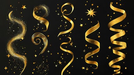 Poster - Golden decorations and twinkling stars against dark background, ideal for party or celebration themes
