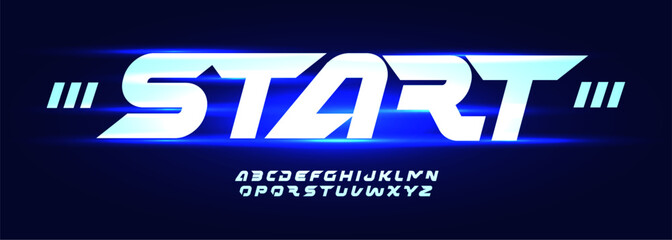 Poster - Futuristic tech alphabet, sharp digital bold slanted italic letter set, bold robotic font for space game logo, speed AI headline, dynamic typography, modern future space app design. Vector typeset.