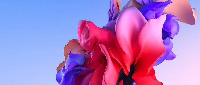 Colorful abstract petal structures against blue background