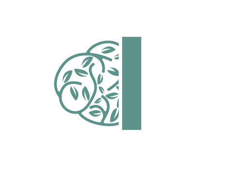 A clean and thoughtful monogram logo design featuring uppercase letters (a-z) combined with a stylized brain adorned with leaf elements. This elegant fusion symbolizes mental clarity, I