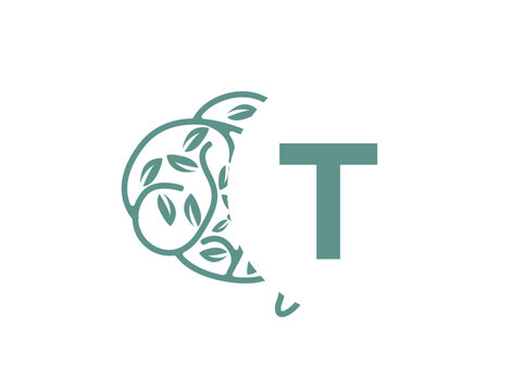 A clean and thoughtful monogram logo design featuring uppercase letters (a-z) combined with a stylized brain adorned with leaf elements. This elegant fusion symbolizes mental clarity, T