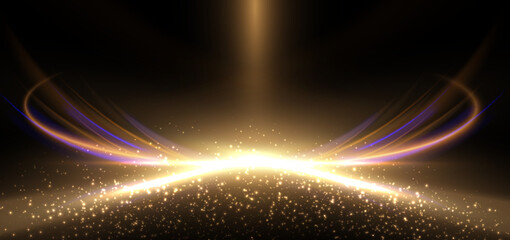 Wall Mural - abstract elegant gold glowing beam with lighting effect sparkle on black background.