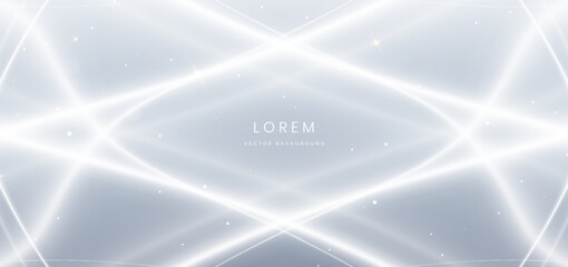 Poster - Luxury grey and white curved lines background with golden line and lighting effect sparkle.