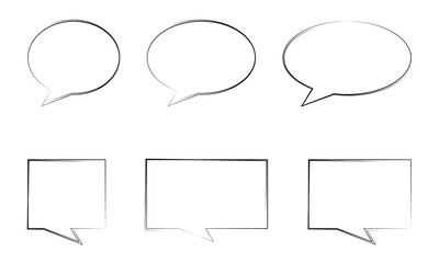 Poster - Collection of empty comic speech bubbles with halftone shadows. Hand drawn retro cartoon stickers.