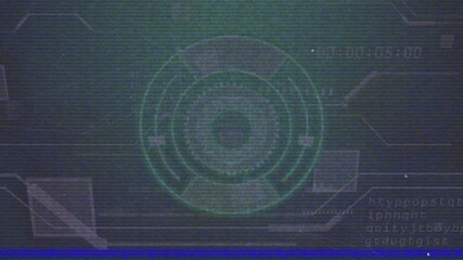 Poster - Starting screen showing circular HUD while glitch appearing and rings rotating showing status