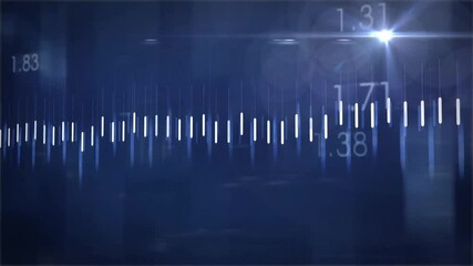 Poster - At startup white bars pulsing on dark blue with orange graph zigzagging visualizing streaming data