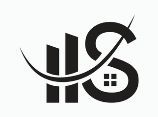 Poster - A collection of modern monogram logos combining alphabet letters with building shapes and house elements. Each logo features a stylized letter (T to Z) integrated with skyscraper silhouettes, s