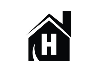 Poster - A full collection of monogram logos featuring letters A to Z integrated into a bold, black house silhouette. Perfect for real estate agencies, home builders, architecture firms, and property 015