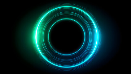 Poster - Flowing blue green gradient isolated on black background modern in concept modern technology science music abstract circle round frame