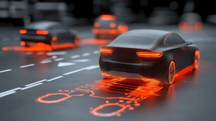 Leinwandbilder - Abstract car in grid pattern, automotive art and modern design illustration