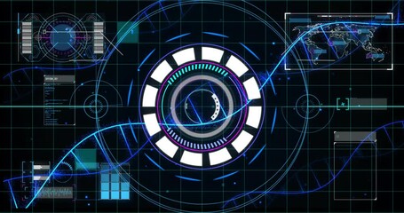 Poster - Blue arc sweeping, rotating HUD lighting helix weaving globe or map panels updating highlighting goa