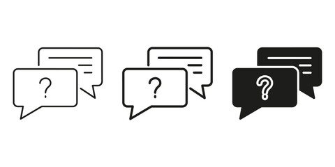 Aufkleber - Question And Answer Speech Bubbles Icon Set. Communication, Inquiry, And Customer Support Outline And Silhouette Symbol Collection. Interactive Dialogue And Help Center. Isolated Vector Illustration