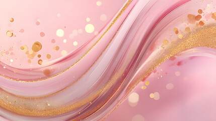 Poster - Golden Waves of Abstract Beauty: Soft pastel colors and shimmering gold accents create an elegant and enchanting abstract design.