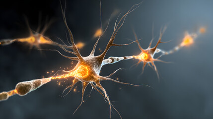 Poster - Neurons Communication in the Brain: Intricate network of neurons, showcasing the complex communication within the brain. Revealing the beauty and function of neurons and how the interact. 