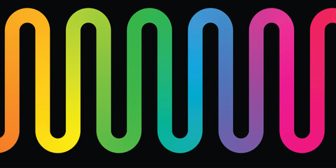 Poster - Colorful rainbow wave curve design. Abstract gradient bent line pattern in vibrant spectrum. Modern smooth flowing background for creative art.
