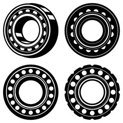 Poster - Four black and white circular bearings with ball bearings in a symmetrical arrangement shown together