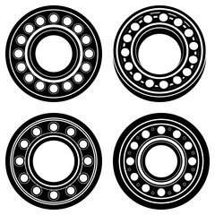 Poster - Four black and white circular bearing illustrations with rolling elements and inner and outer rings shown