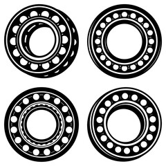 Poster - Four black and white circular ball bearings arranged in a square formation on a white background design