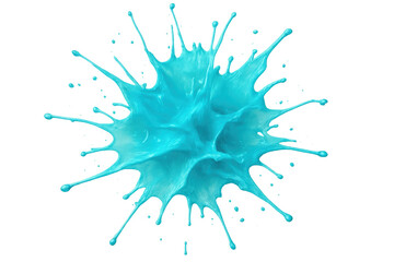 Poster - Turquoise paint droplets splattering, forming vibrant abstract patterns against transparent backdrop