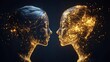 © YuliaLyubimova - futuristic image of two human specimens looking at each other. They are made of fire and flesh