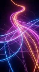 Poster - Abstract Neon Light Trails with Blue Pink and Orange on Dark Background
