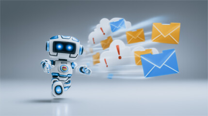 Aufkleber - Robot Assistant Delivering Messages: A cheerful robot dashes to deliver emails, envelopes, and digital messages, embodying efficient communication in a technologically advanced world.