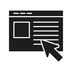 Fototapete - Webpage With Cursor Solid Icon. Online Navigation, Internet Browsing, And Website Interaction Silhouette Symbol. Digital User Interface. Isolated Vector Illustration