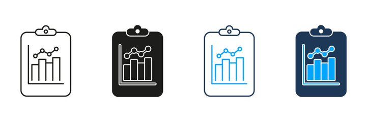 Fototapete - clipboard with graph line and solid icon set. data analysis, business reporting, and performance tra