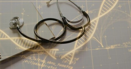 Poster - Initial glow starting DNA helix around stethoscope, lines mapping network, pulsing link to genetics