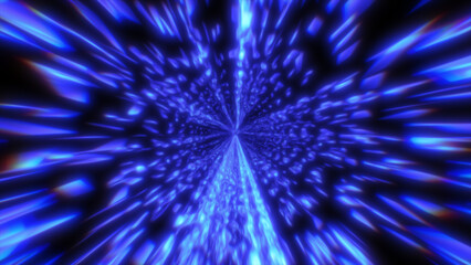 Poster - Bright blue light rays converge into a glowing vortex tunnel, creating a sense of rapid motion through a digital space