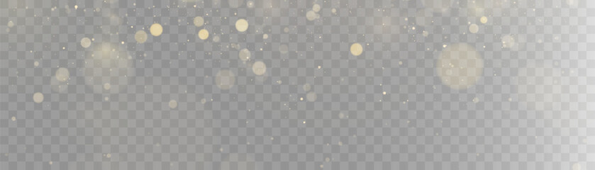Fototapete - Gold dust light bokeh. Christmas glowing bokeh and glitter overlay texture for your design on a transparent background. Golden particles abstract vector background.	
