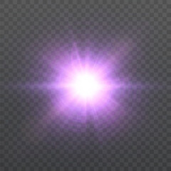 Fototapete - Bokeh and glare explosive effect. Abstract light purple explosion of light energy. Vector illustration for game and web design.	