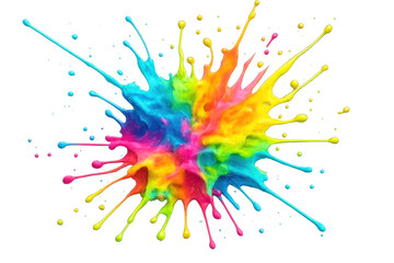 Poster - Colorful paint explosion with many splashes and droplets on transparent background, perfect for creative projects