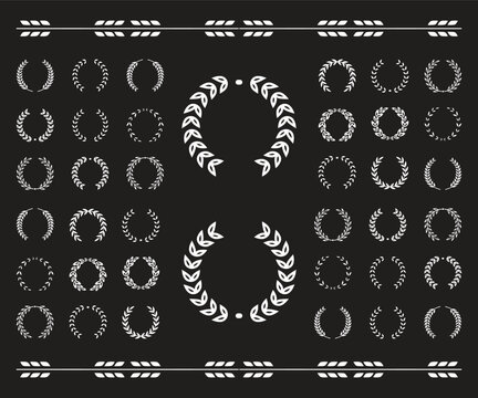 Simple black laurel wreath vector icon set. Award, success, champion sign