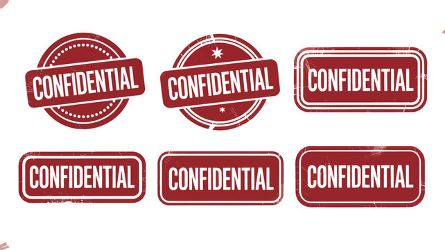 Six maroon confidential stamps in various shapes on a white background