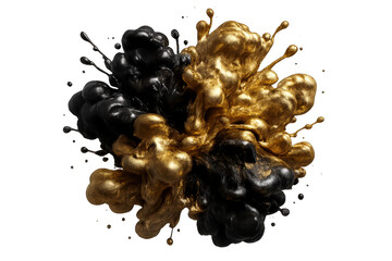 Poster - Black and gold paint blending, forming fluid abstract pattern against translucent backdrop