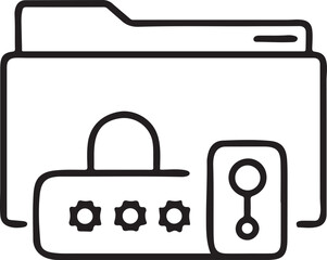Poster - Folder with Lock Black Icon in Clean Line Style for Secure File Storage and Data Protection