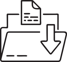 Poster - Download Arrow Black Icon Over Folder in Clean Line Design for File Transfer and Storage Concepts