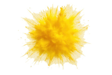 Poster - Vivid yellow powder detonating, dispersing dynamic particles against transparent surface