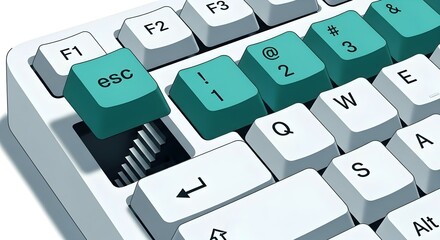 Poster - A computer keyboard with a green escape key showing a rising graph. Business success concept. Digital technology idea for financial growth.