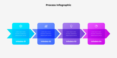 Poster - A visually engaging infographic featuring a four step process with vibrant gradient tones and sleek arrow elements, perfect for visualizing workflows, business strategies, or educational purposes