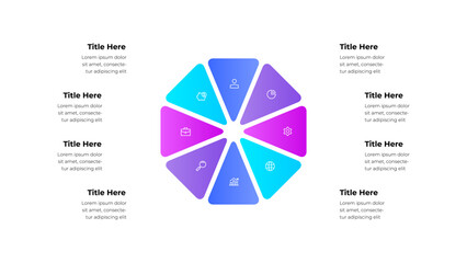 Poster - Modern infographic chart featuring a circle divided into 8 sections with icons and text. Perfect for professional data presentation, creative design projects, and information visualization purposes