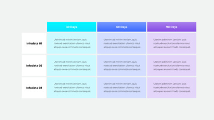 Poster - A visually appealing and modern business comparison table displays formatted data insights over three time intervals: 30, 60, and 90 days