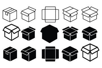 Aufkleber - Collection of cardboard box icons and outlines isolated on white background