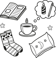 Poster - Hand-drawn coffee cup and book vector illustration set, a perfect sketch for your business design or vintage art symbol