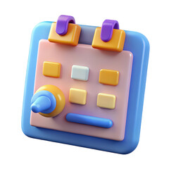 Poster - Colorful 3d render of a modern calendar app icon design with a cute joystick for scheduling and planning appointments events and tasks efficiently and effectively ui ux blue on transparent background