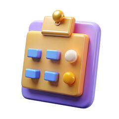 Aufkleber - Abstract 3d render of a colorful modern interface clipboard with buttons for app design and user interface elements pastel yellow orange purple blue white gold ui ux web icon on transparent background
