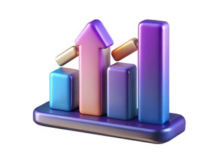Fototapete - Colorful 3d render of a growing bar chart with an upward trending arrow illustrating business growth and success in a modern style showing financial progress and positive on transparent background