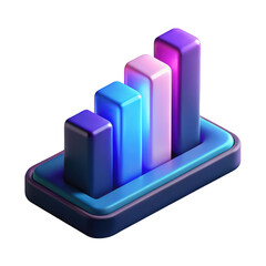 Fototapete - Abstract 3d neon bar graph chart business growth success financial data visualization purple pink blue gradient colors modern technology digital marketing presentation on transparent background icon