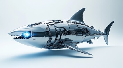 Metallic shark robot on light background